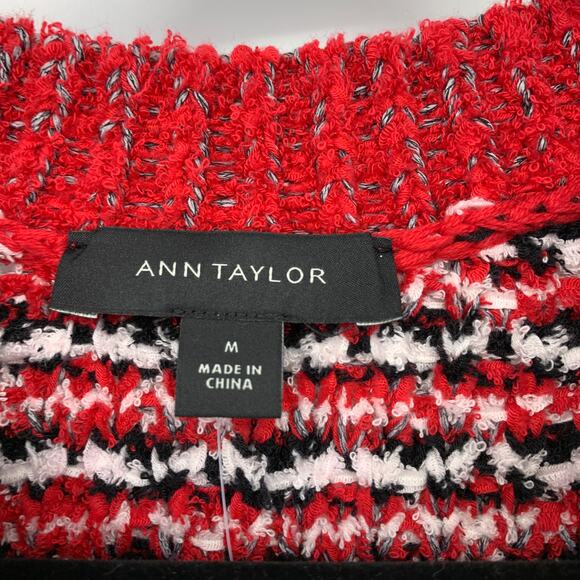 Ann Taylor Pullover Crew Neck Sweater Womens Size Medium Red White Black Knit - Picture 6 of 8